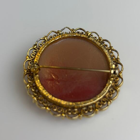 Cameo Gold Tone Resin Pin Brooch Modern 2" - Picture 2 of 4